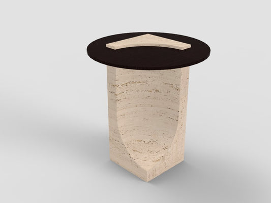 Edge Side Table in Travertino Marble and Dark Oak by Ferriano Sbolgi for Collector Studio