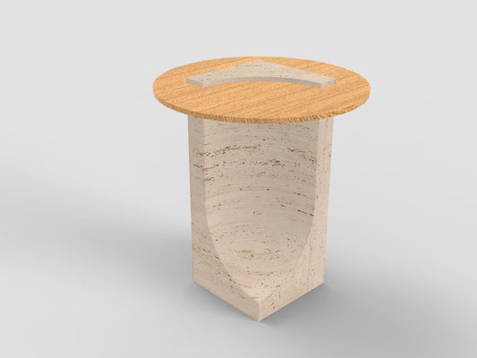 Edge Side Table in Travertino Marble and Oak by Ferriano Sbolgi for Collector Studio