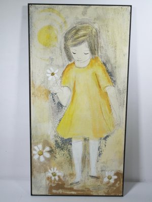 Edith Ferullo, Girl with Yellow Dress, Acrylic on Wood, 1960s-LVS-1762926