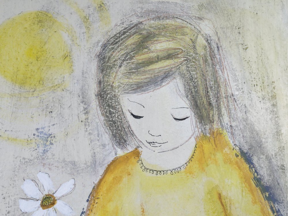 Edith Ferullo, Girl with Yellow Dress, Acrylic on Wood, 1960s