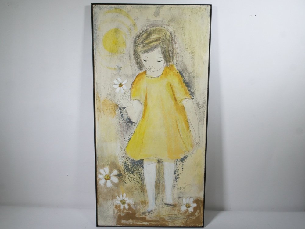 Edith Ferullo, Girl with Yellow Dress, Acrylic on Wood, 1960s