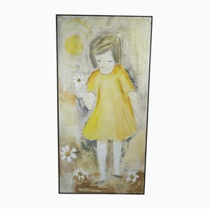 Edith Ferullo, Girl with Yellow Dress, Acrylic on Wood, 1960s-LVS-1762926