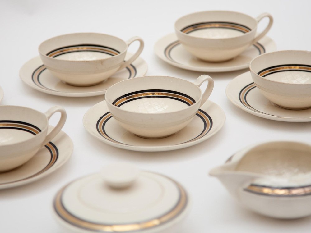 Edmond Bellefroid Tea Set attributed to Petrus Regout Maastricht, Bauhaus, Dutch Art Deco, 1924, Set of 25