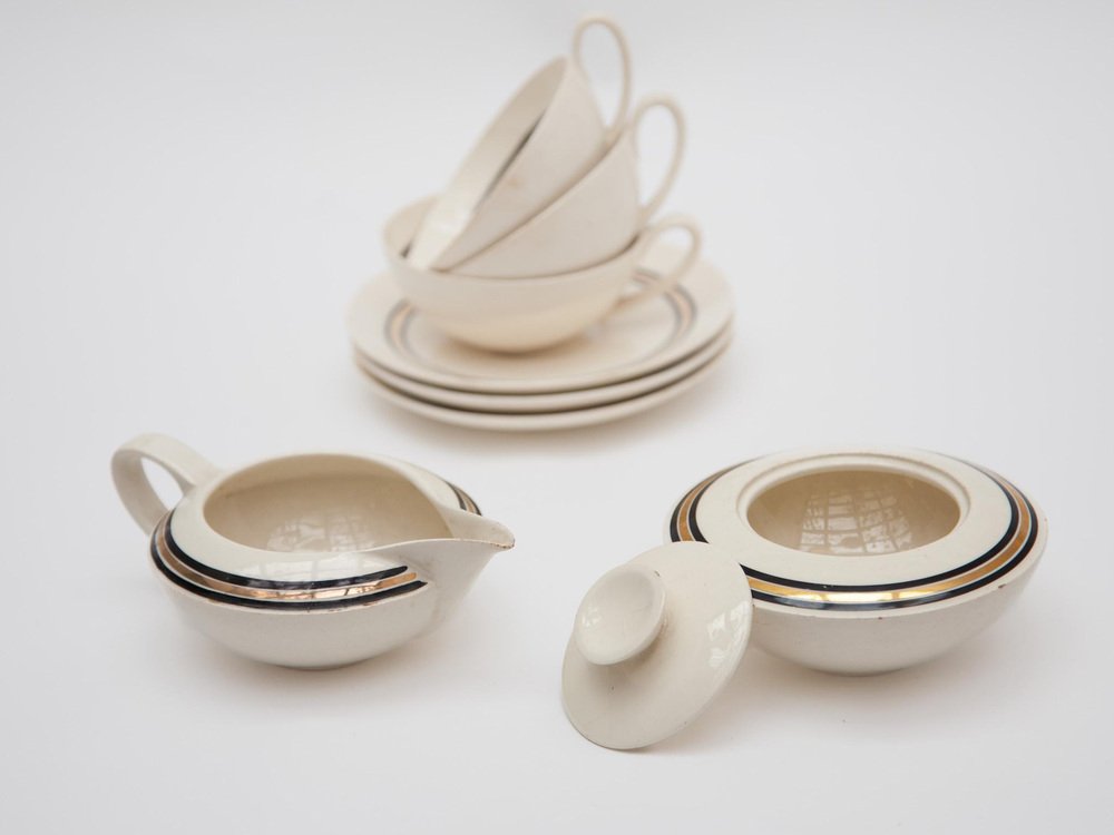 Edmond Bellefroid Tea Set attributed to Petrus Regout Maastricht, Bauhaus, Dutch Art Deco, 1924, Set of 25