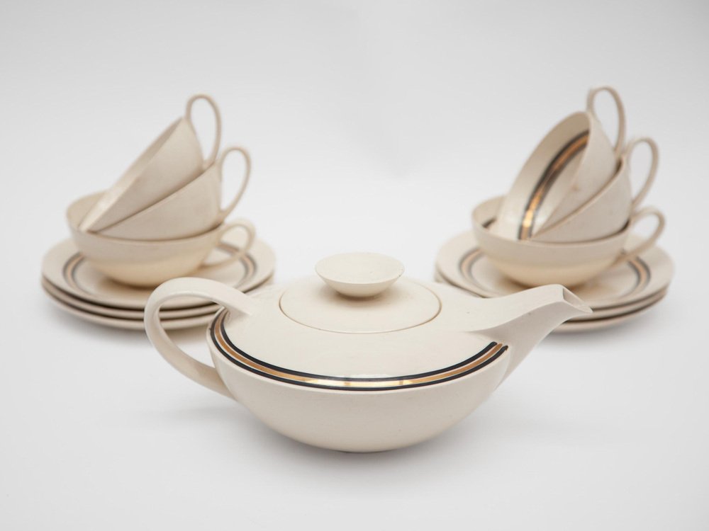 Edmond Bellefroid Tea Set attributed to Petrus Regout Maastricht, Bauhaus, Dutch Art Deco, 1924, Set of 25