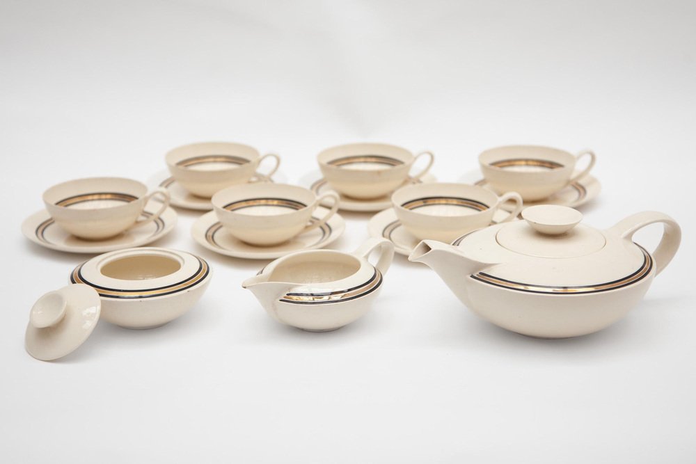 Edmond Bellefroid Tea Set attributed to Petrus Regout Maastricht, Bauhaus, Dutch Art Deco, 1924, Set of 25