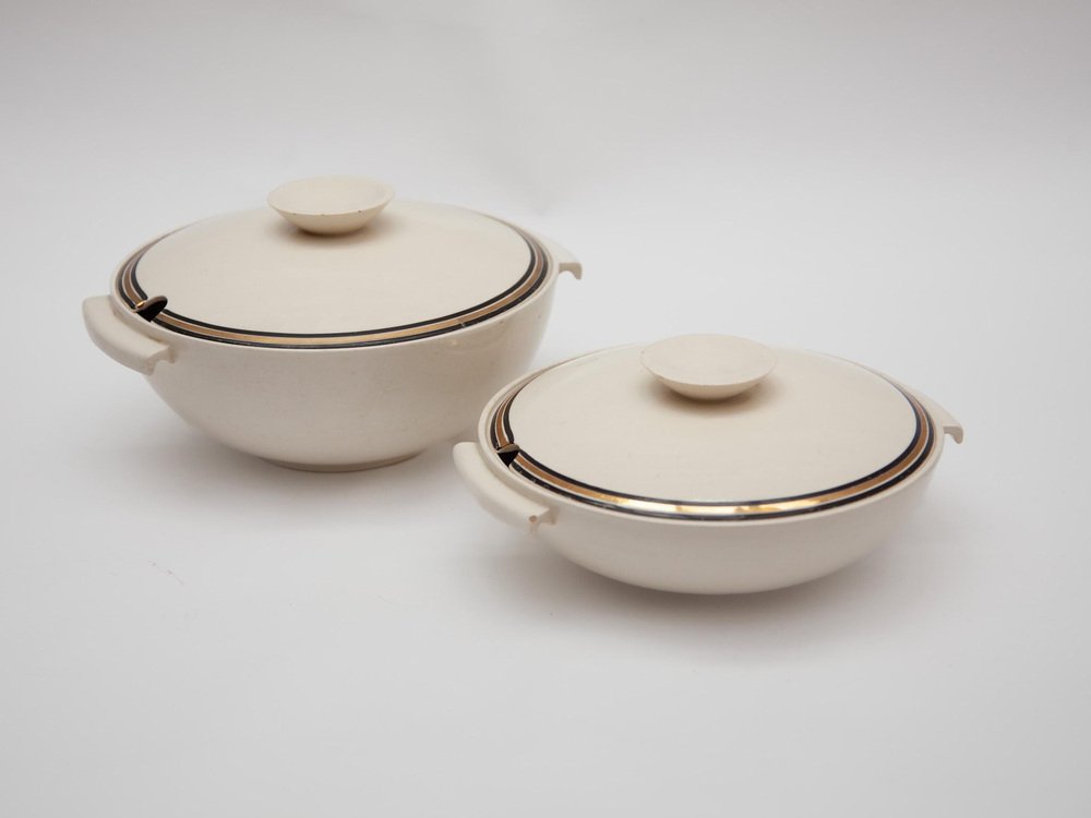 Edmond Bellefroid Tea Set attributed to Petrus Regout Maastricht, Bauhaus, Dutch Art Deco, 1924, Set of 25