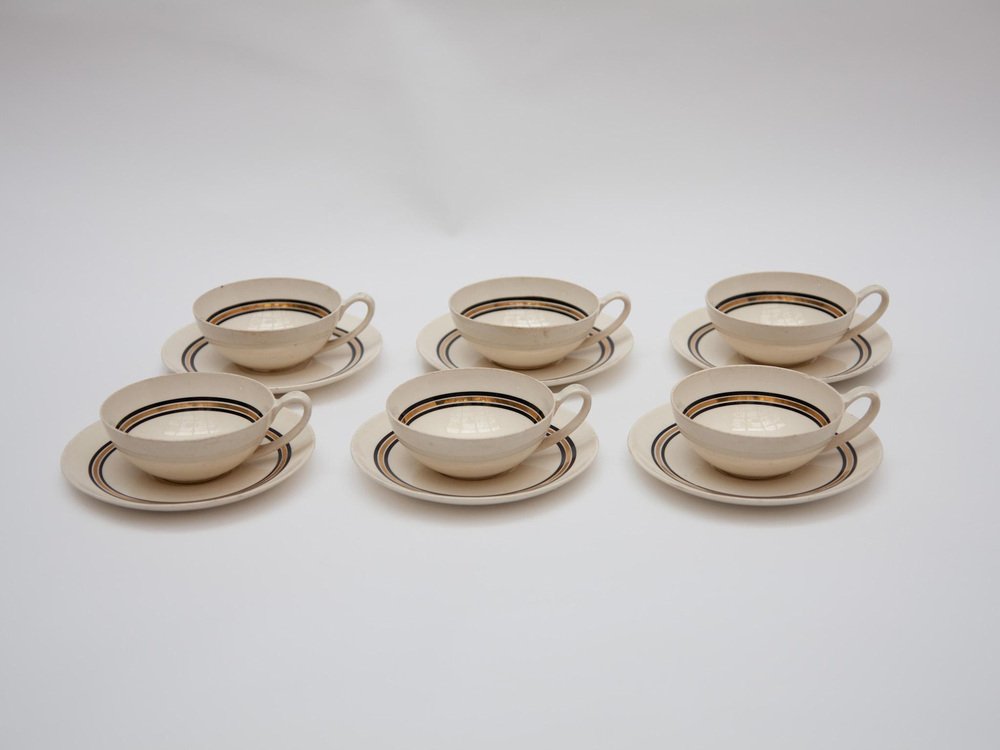 Edmond Bellefroid Tea Set attributed to Petrus Regout Maastricht, Bauhaus, Dutch Art Deco, 1924, Set of 25