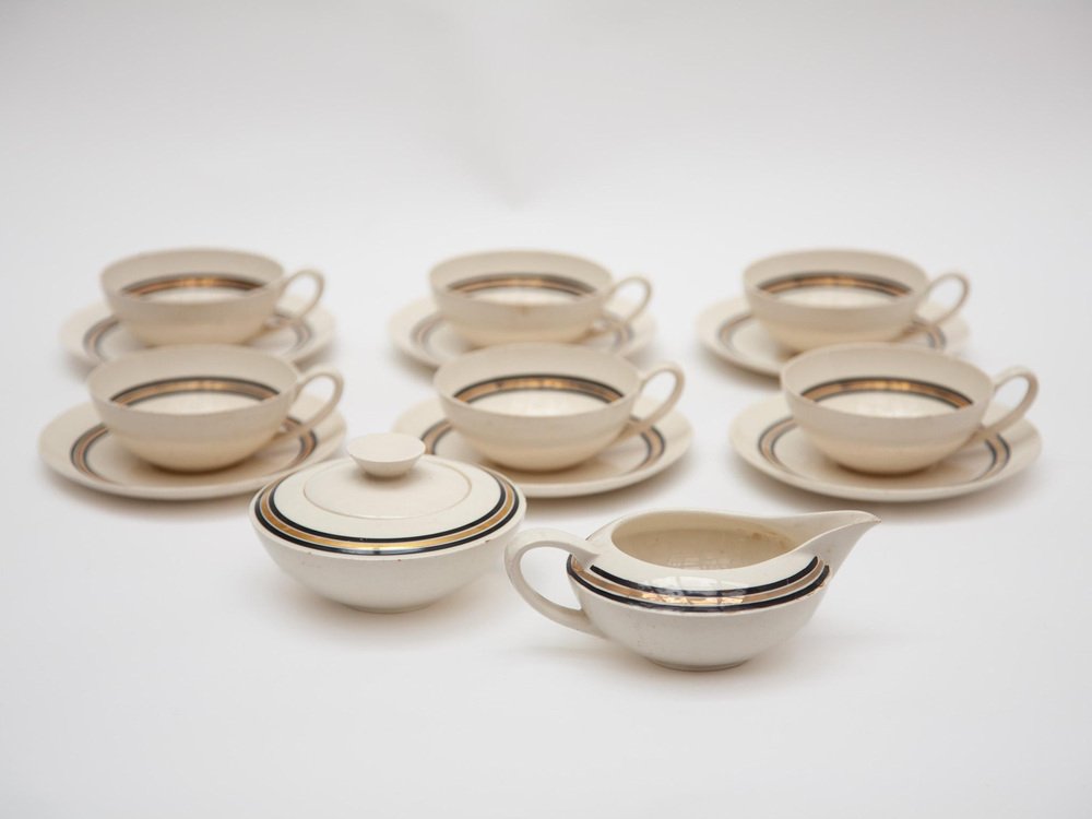 Edmond Bellefroid Tea Set attributed to Petrus Regout Maastricht, Bauhaus, Dutch Art Deco, 1924, Set of 25