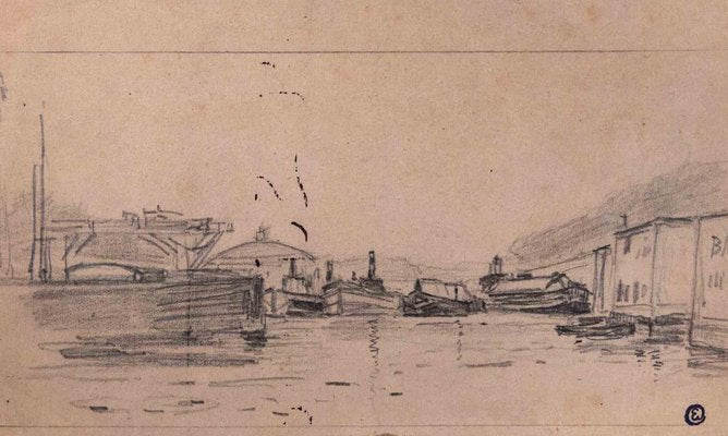 Edmond Cuisinier, The Port, Original Pencil Drawing, Early 20th Century-ZCI-1382452