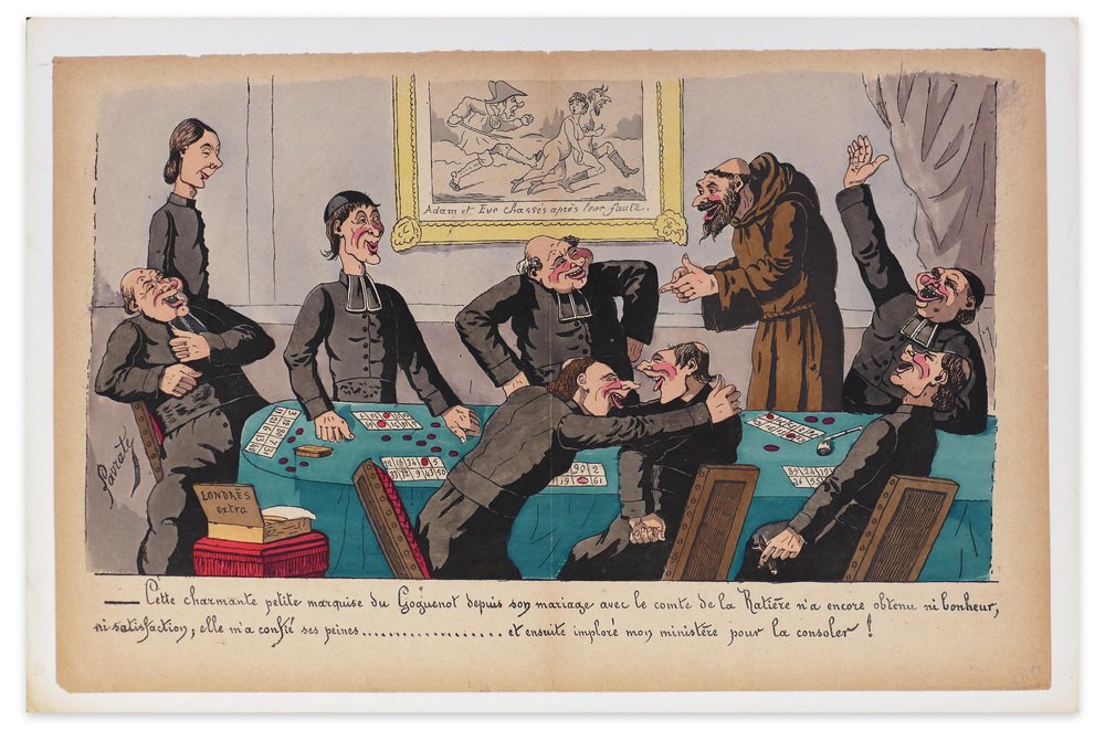 Edmond Lavrate, A Satirical Scene, Lithograph, 1860s