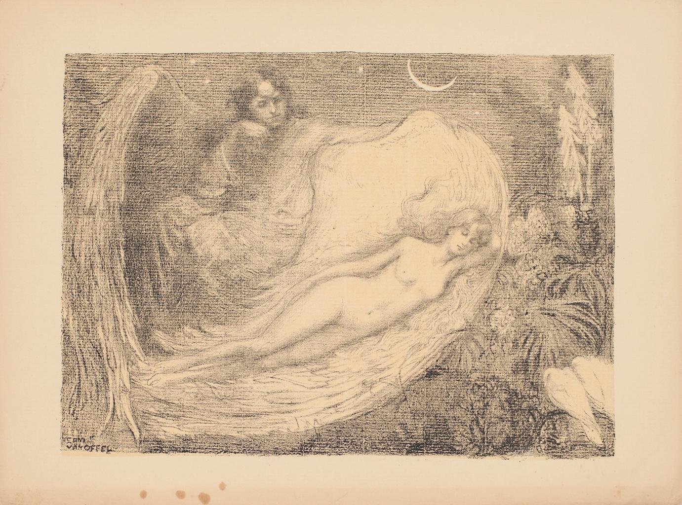 Edmond Marie Gabriël Van Offel, Angle and Nude, Early 1900, Original Lithograph