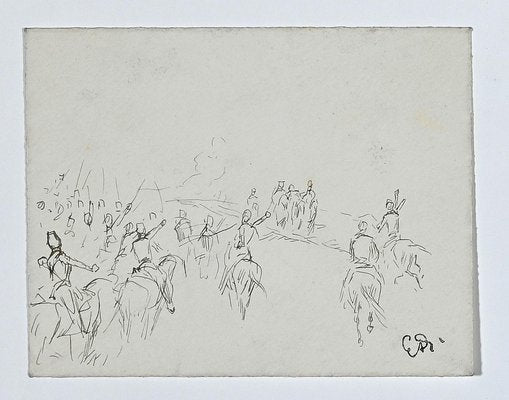 Edouard Detaille, Riders, Original Ink Drawing, Late 19th-Century-ZCI-1260055