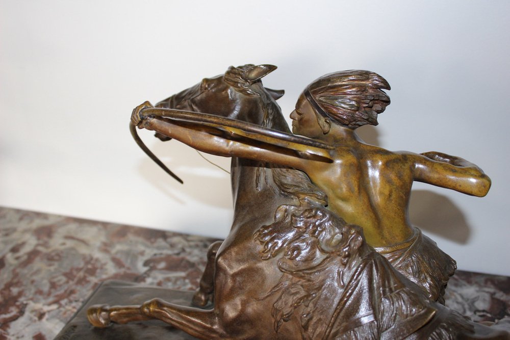 Edouard Drouot, Figure in Ambush in Front of His Horse, 1920s, Bronze