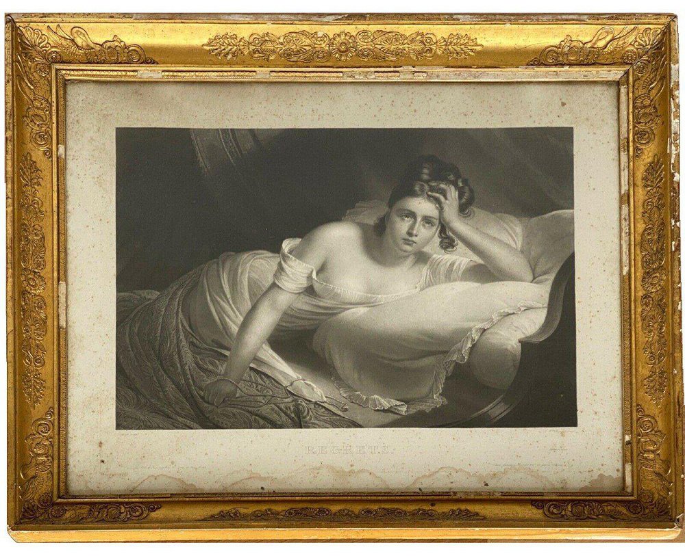 Edouard Dubufe, Regrets d'Apres, 19th-Century, Engraving, Framed