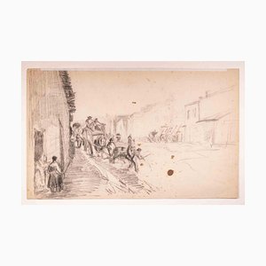 Edouard Dufeu, Carriage, Charcoal Drawing, Late 19th Century-ZCI-1343948