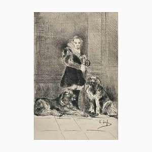 Edouard Dufeu, Posing, Original Etching, Late 19th Century-ZCI-1389130