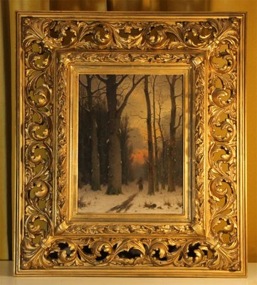 Eduard Hein Jr., The Gatherer in the Snowy Forest, 19th Century, Oil on Canvas, Framed-ZZV-1720871