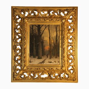 Eduard Hein Jr., The Gatherer in the Snowy Forest, 19th Century, Oil on Canvas, Framed-ZZV-1720871