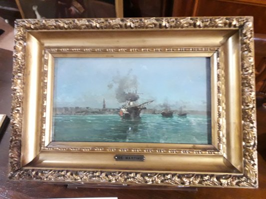 Eduardo de Martino, Seascape, 1800s, Oil on Board, Framed-AKA-1408666