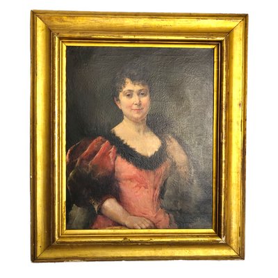 Eduardo Leon Garrido, Spanish Elegant Lady With a Fancy Dress, 19th-Century, Oil on Canvas, Framed-TCS-1359931