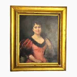 Eduardo Leon Garrido, Spanish Elegant Lady With a Fancy Dress, 19th-Century, Oil on Canvas, Framed-TCS-1359931