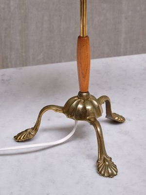 Edvard Hagman Table Lamp in Brass, Elm and Vermillion Shade, Sweden, 1940s-FMT-2021099