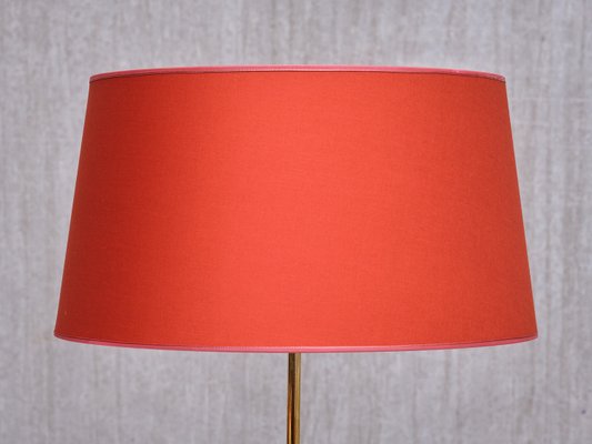 Edvard Hagman Table Lamp in Brass, Elm and Vermillion Shade, Sweden, 1940s-FMT-2021099