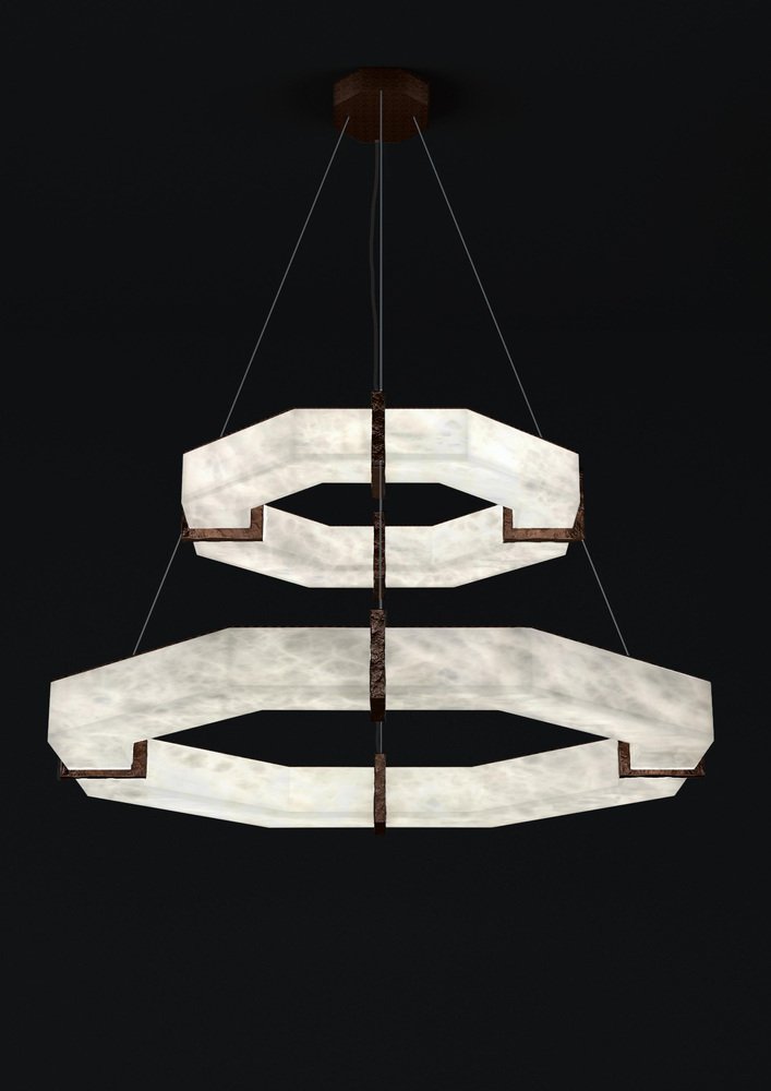 Efesto Ruggine of Florence Metal Double Pendant Lamp by Alabastro Italiano