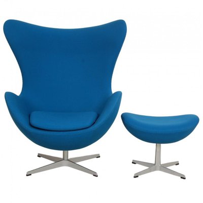 Egg Chair with Ottoman in Blue Fabric by Arne Jacobsen, Set of 2-MTD-1805031