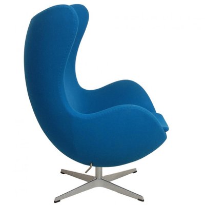 Egg Chair with Ottoman in Blue Fabric by Arne Jacobsen, Set of 2-MTD-1805031