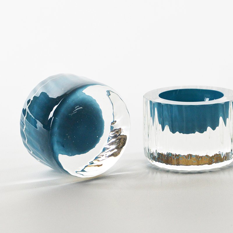 Egg-Cup with Turquoise Center, Moire Collection, Hand-Blown Glass by Atelier George