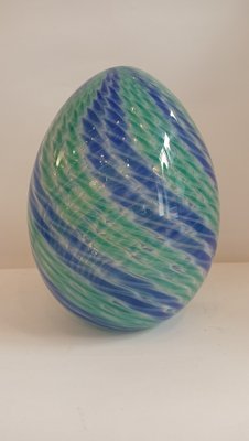 Egg-Shaped Sculpture in Blue-Green Banded Glass by Archimede Seguso, Murano, Italy, 1970s-TKR-1819923