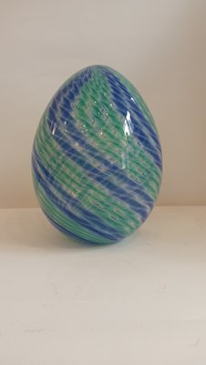 Egg-Shaped Sculpture in Blue-Green Banded Glass by Archimede Seguso, Murano, Italy, 1970s-TKR-1819923