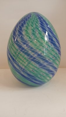 Egg-Shaped Sculpture in Blue-Green Banded Glass by Archimede Seguso, Murano, Italy, 1970s-TKR-1819923