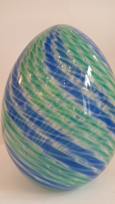 Egg-Shaped Sculpture in Blue-Green Banded Glass by Archimede Seguso, Murano, Italy, 1970s-TKR-1819923