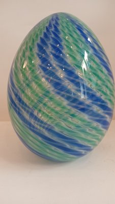 Egg-Shaped Sculpture in Blue-Green Banded Glass by Archimede Seguso, Murano, Italy, 1970s-TKR-1819923