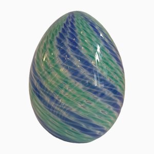 Egg-Shaped Sculpture in Blue-Green Banded Glass by Archimede Seguso, Murano, Italy, 1970s-TKR-1819923