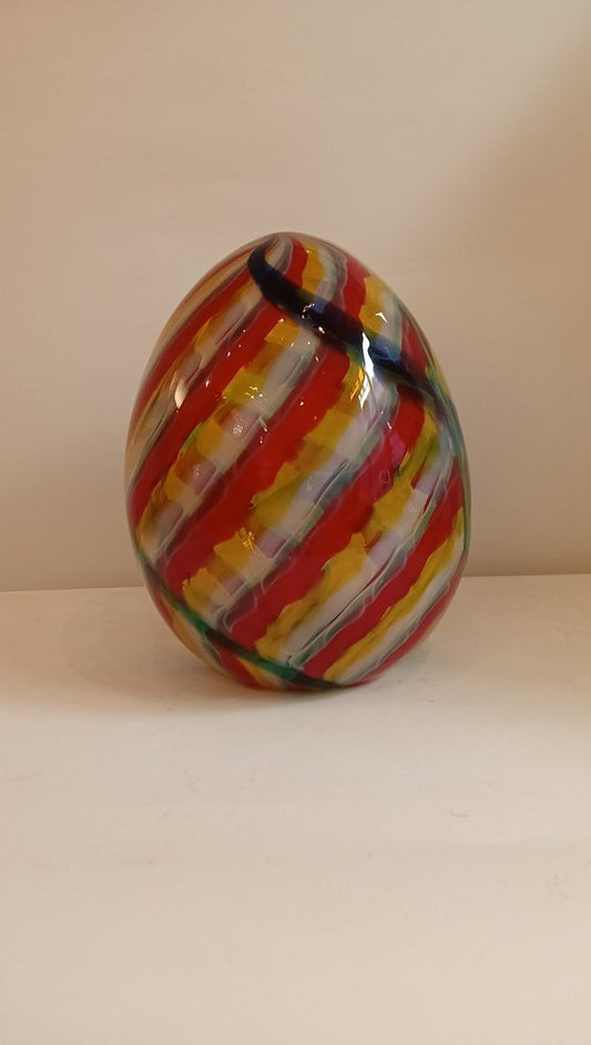 Egg-Shaped Sculpture in Red, Yellow, Blue and Green Banded Glass by Archimede Seguso, Murano, Italy, 1970s