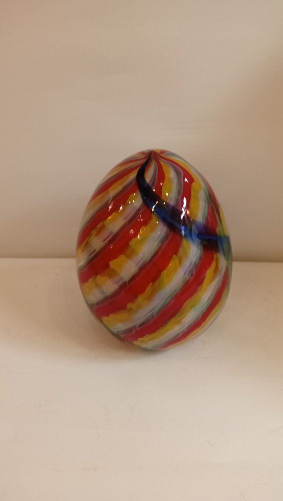 Egg-Shaped Sculpture in Red, Yellow, Blue and Green Banded Glass by Archimede Seguso, Murano, Italy, 1970s