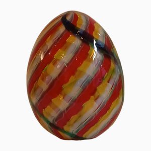 Egg-Shaped Sculpture in Red, Yellow, Blue and Green Banded Glass by Archimede Seguso, Murano, Italy, 1970s-TKR-1819999