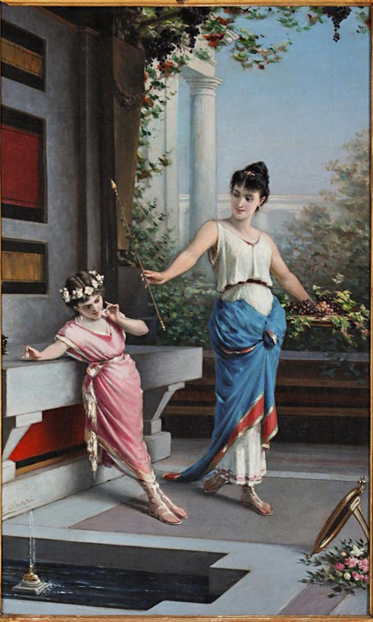 Egisto Sarri, 19th-Century Painting, Pompeian Scene, Oil on Canvas, 1870s