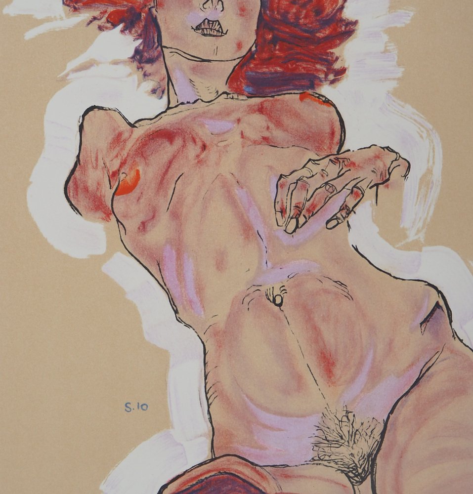 Egon Schiele, Reclining Nude, Lithograph