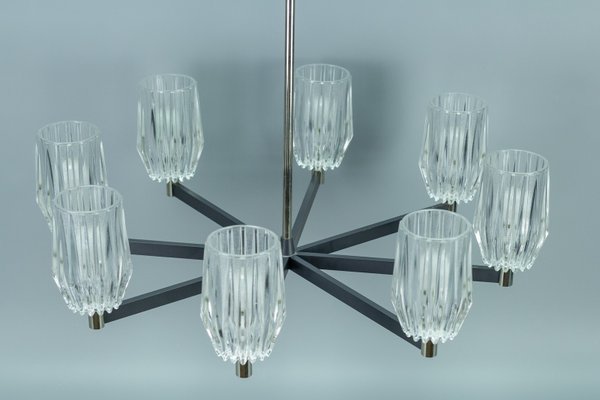 Eight-Light Chandelier in Metal, Chrome and Glass-KEG-1072574