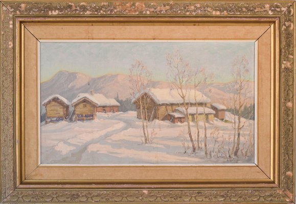 Einar Krüger, Post Impressionist Swedish Snowscape, Mid-20th Century, Oil on Board, Framed-AOI-1110903