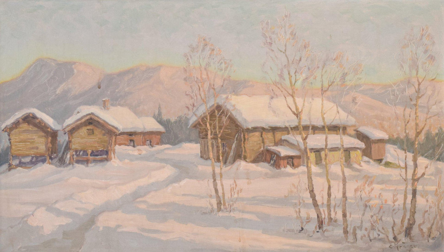 Einar Krüger, Post Impressionist Swedish Snowscape, Mid-20th Century, Oil on Board, Framed