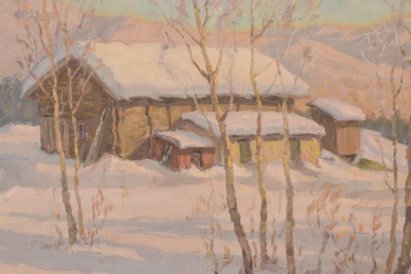 Einar Krüger, Post Impressionist Swedish Snowscape, Mid-20th Century, Oil on Board, Framed-AOI-1110903