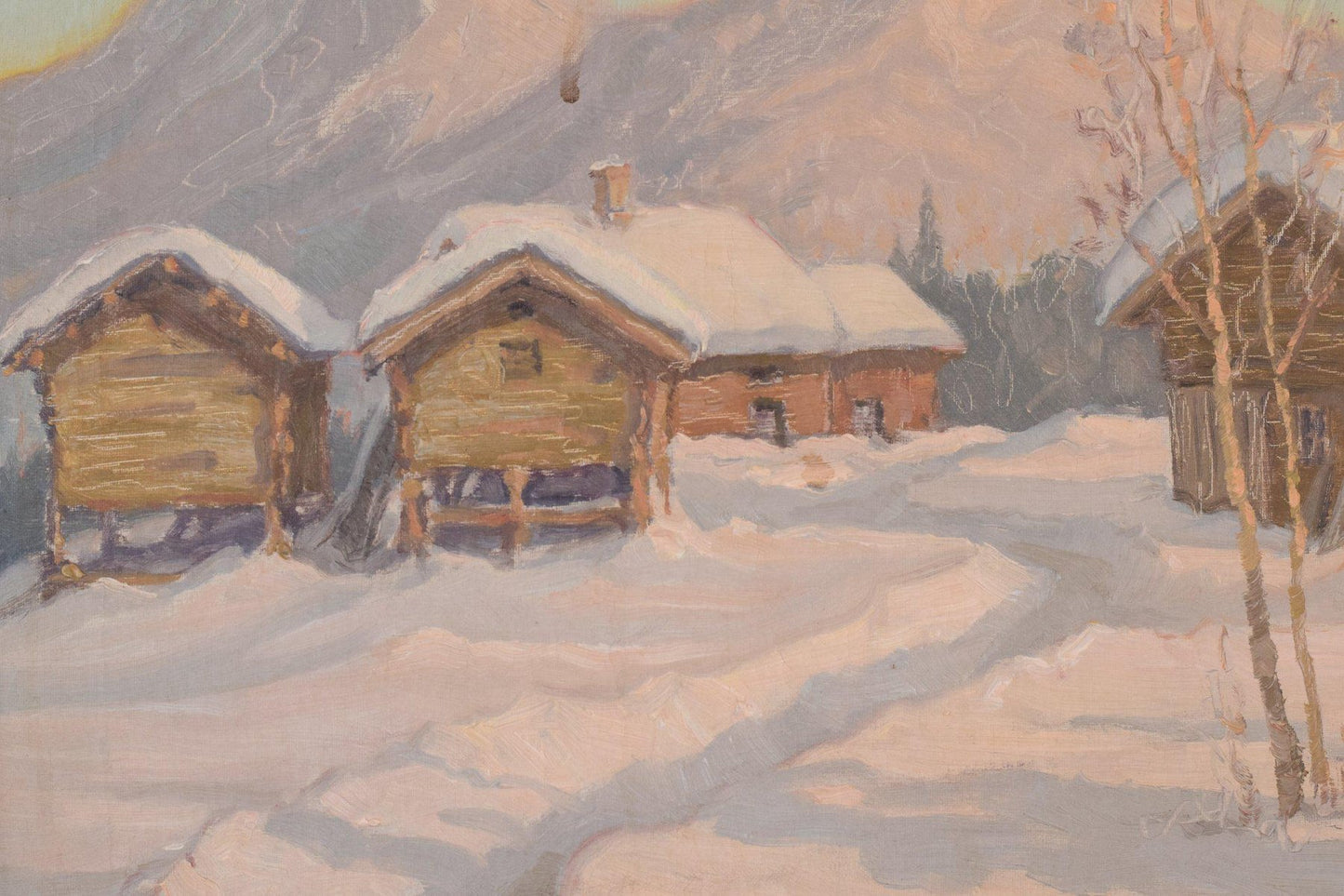 Einar Krüger, Post Impressionist Swedish Snowscape, Mid-20th Century, Oil on Board, Framed