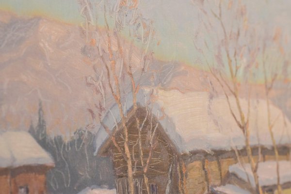 Einar Krüger, Post Impressionist Swedish Snowscape, Mid-20th Century, Oil on Board, Framed-AOI-1110903