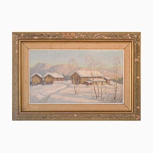 Einar Krüger, Post Impressionist Swedish Snowscape, Mid-20th Century, Oil on Board, Framed-AOI-1110903